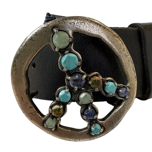 Genuine LUCKY Black Leather Peace Gemstone Buckle Women\'s belt M main image 8